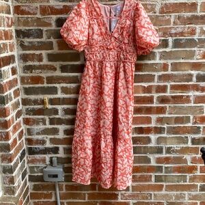 Sugarlips Coral and White Midi Dress